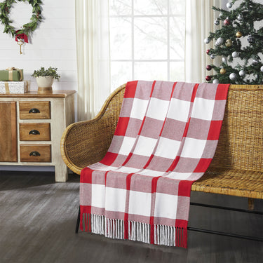 Annie Red Check Woven Throw 50